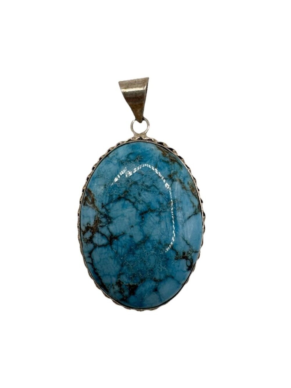 Sterling Silver 925 Turquoise Oval Pendant Southwestern Large Statement